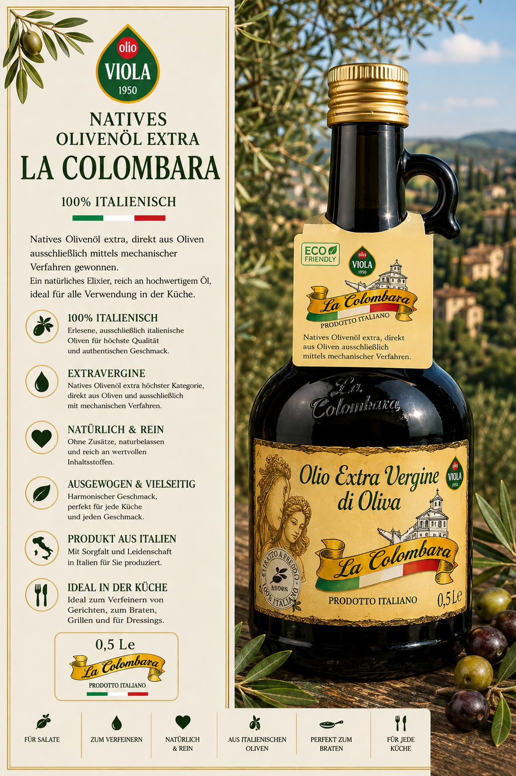 Olivenöl, Extra Vergine, La Colombara, Italienisch, 0,5 L