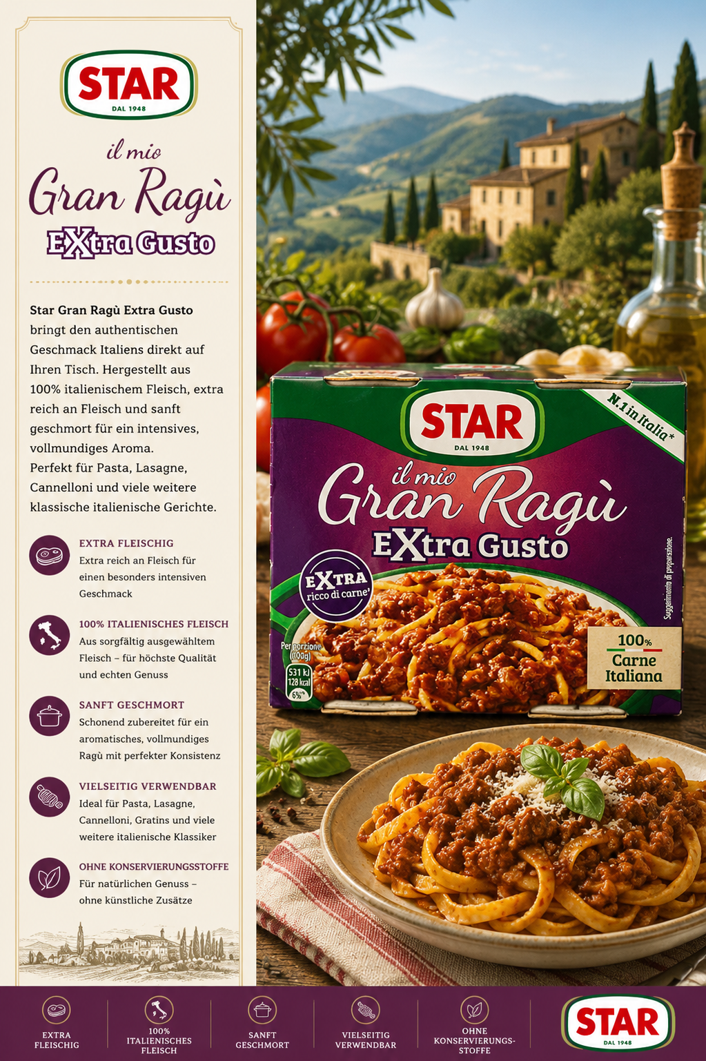 Pasta, Ragù, Extra Gusto, Italienische Küche, Fertiggericht