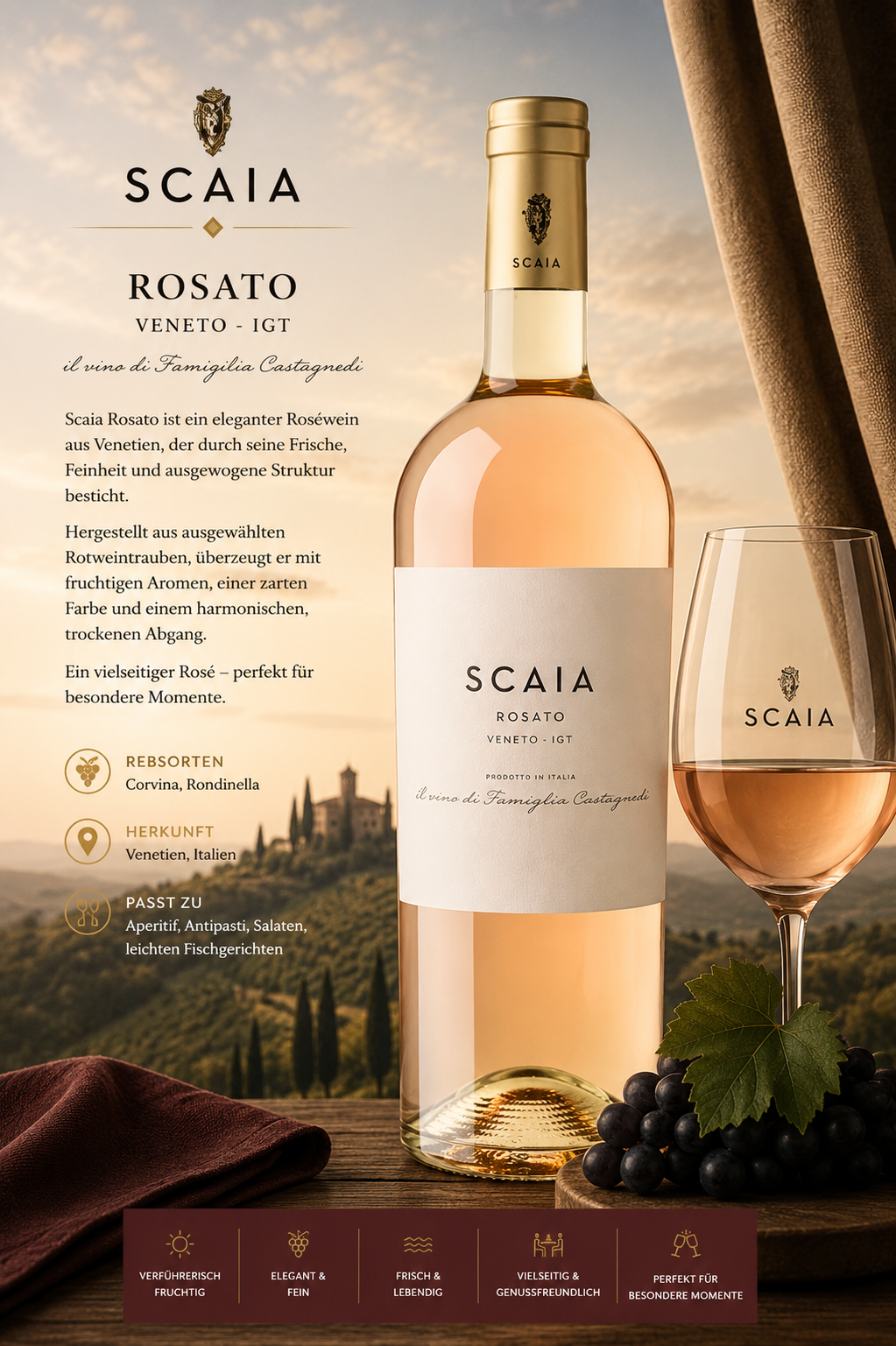 rosato, weißwein, rosé, weinflasche, glas