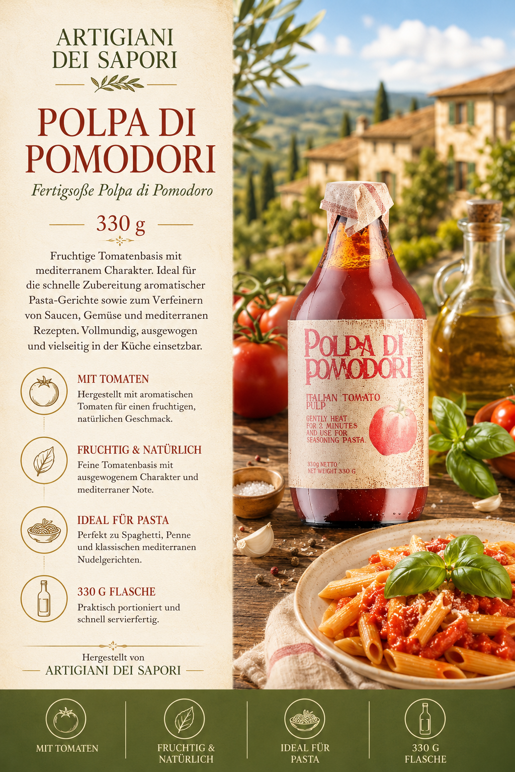 Tomate, Saucenbasis, Tomatenbasiert, 330 g, Glasflasche