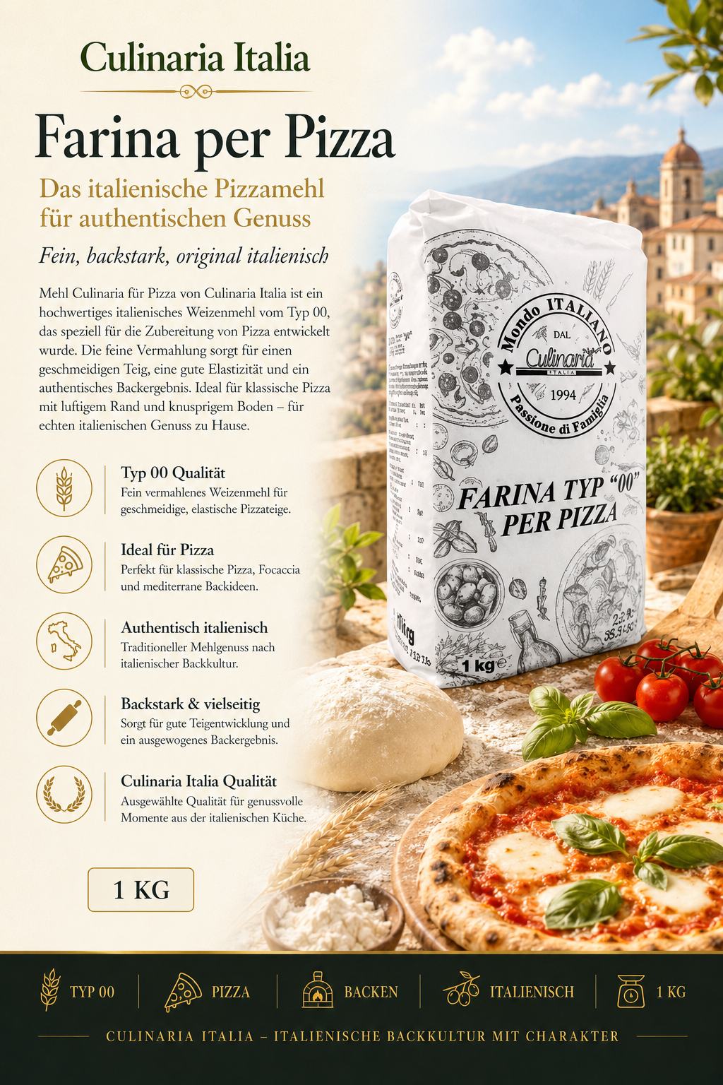 pizza flour, pizza dough, italian flour, 1 kg, per pizza