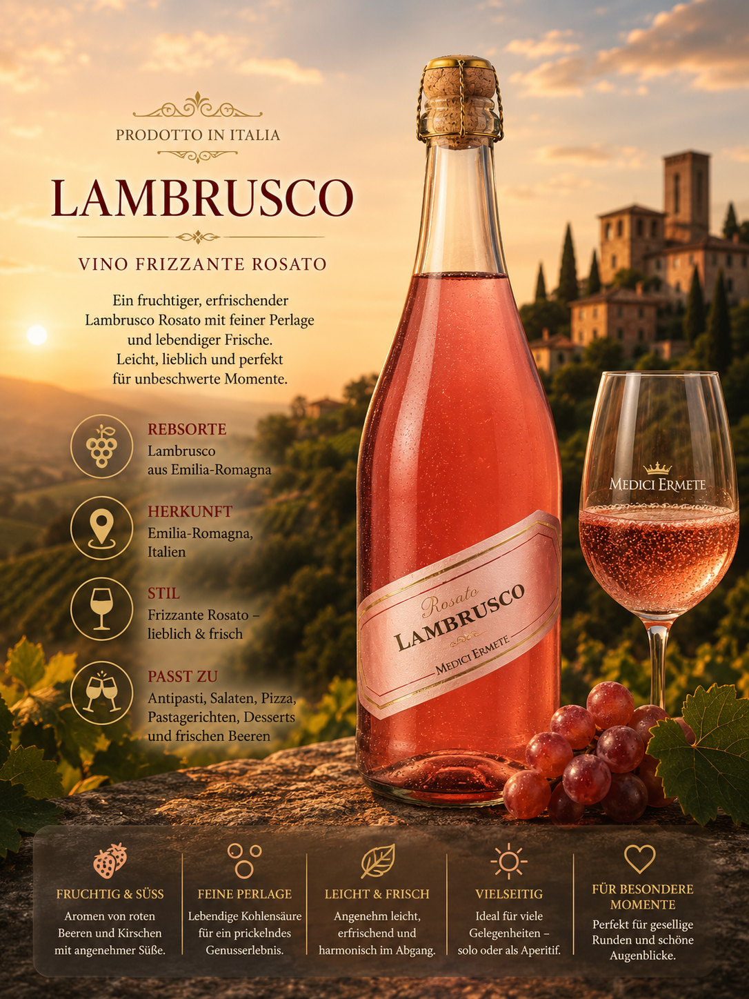 Rosato, Lambrusco, Frizzante Rosato, Italienischer Wein, Wein