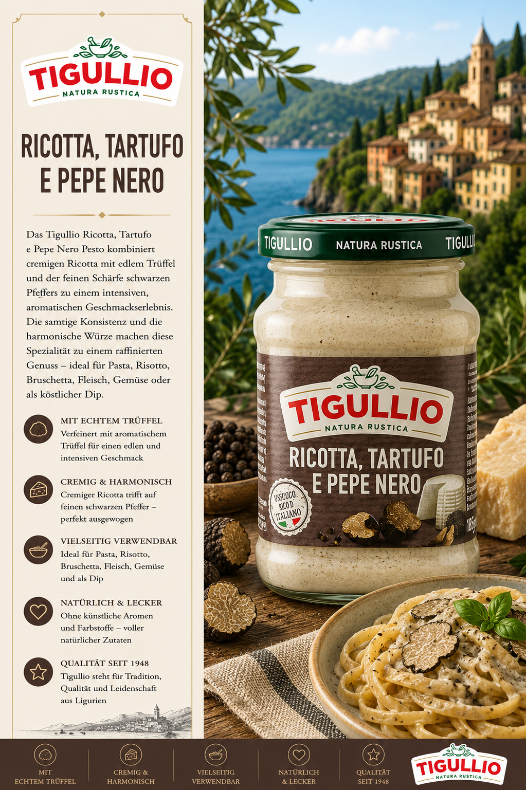 Ricotta, Tartufo, Pesto, Nachtisch, Nudeln